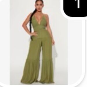 Fashion Nova Olive Halter Jumpsuit
